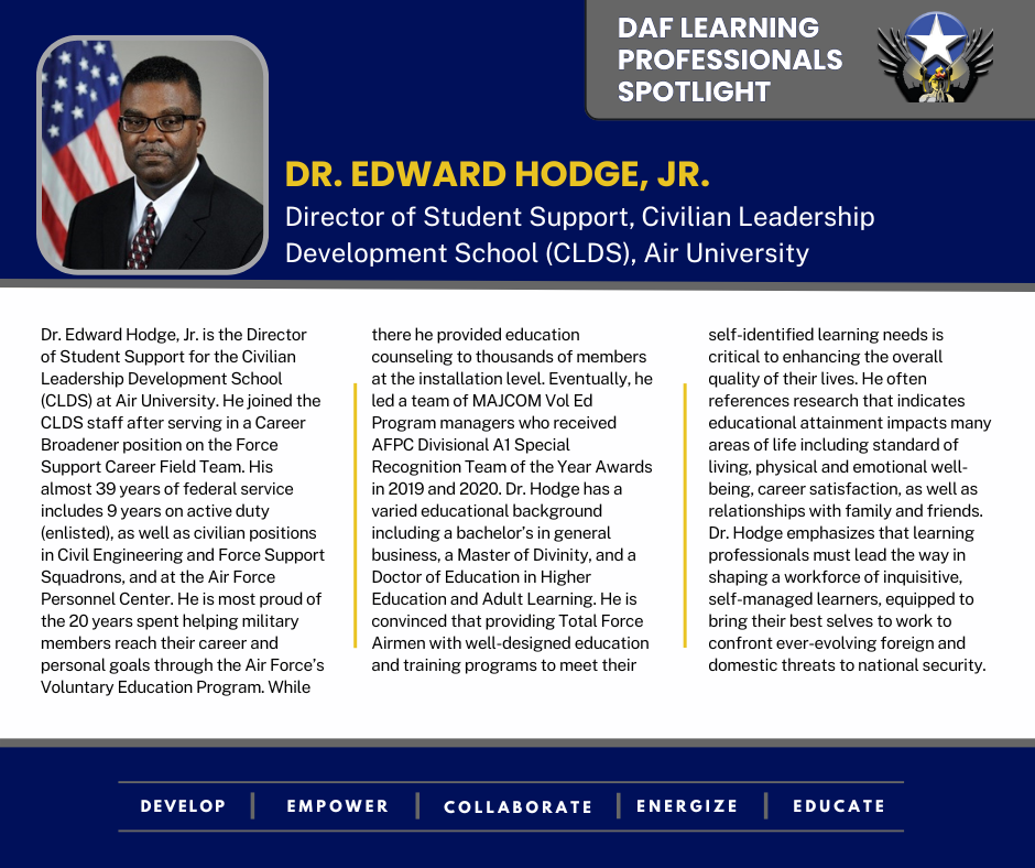 LP May '24 Spotlight - Dr. Edward Hodge, Jr. graphic with photo and text